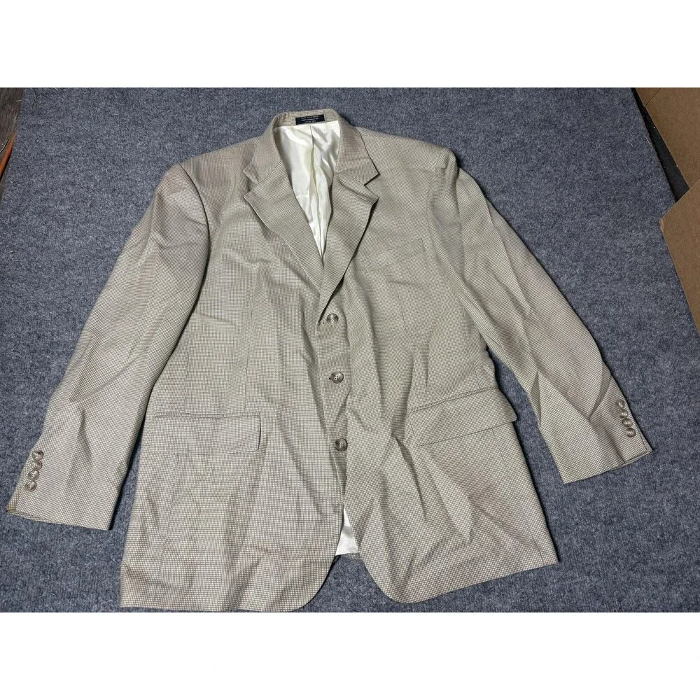 Oscar De La Renta Sport Coat Mens 44R Beige Wool Tweed Check 3 Btn Notch Lined